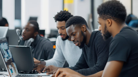 Group of black engineers collaborating in a modern office.の素材
