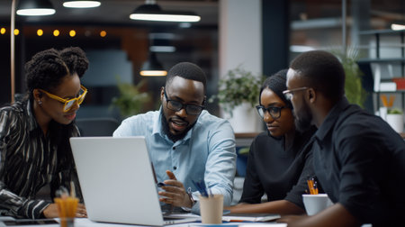 Group of black engineers collaborating in a modern office.の素材