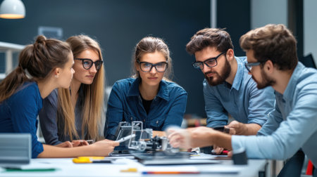 Group of engineers collaborating in a modern office.の素材