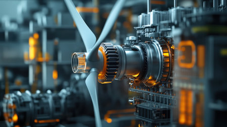 Overlapping footage of a wind turbine and industrial machinery, symbolizing the shift to renewable energy Sustainability, green energyの素材