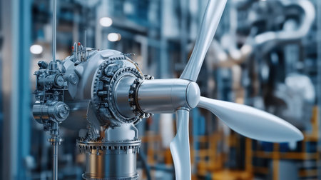 Overlapping footage of a wind turbine and industrial machinery, symbolizing the shift to renewable energyの素材