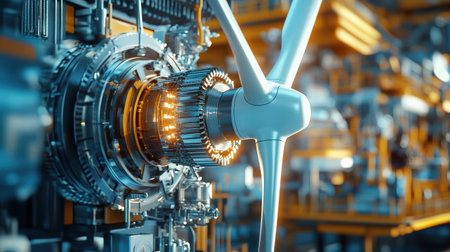 Overlapping footage of a wind turbine and industrial machinery, symbolizing the shift to renewable energy Sustainability, green energyの素材