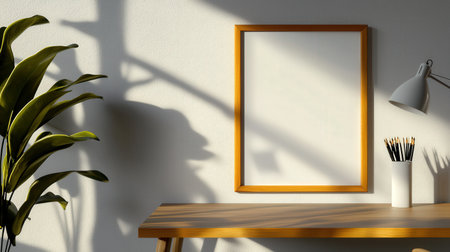 Classic wooden frame isolated against white, simple and blank, ideal for art displayの素材
