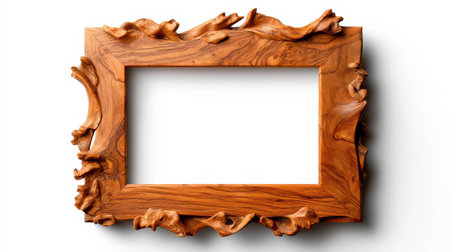 Elegant wooden frame on white, blank and isolated, perfect for creative presentationsの素材