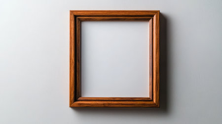 Elegant wooden frame on white background, clean and empty, ideal for artwork displayの素材