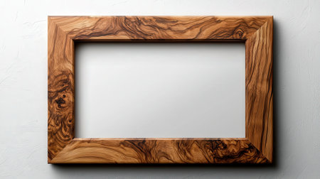 Wooden frame set against a white background, perfect for digital mockups or artwork displaysの素材
