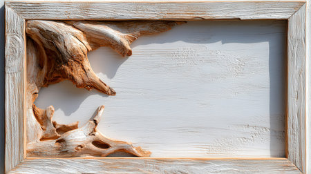 Blank wooden frame on white background, showcasing simple elegance for artwork or imagesの素材