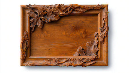 Elegant wooden frame on white, blank and isolated, perfect for creative presentationsの素材