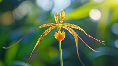 A blooming Brassia orchid, commonly known as the Spider Orchid, with its long, spidery petalsの素材