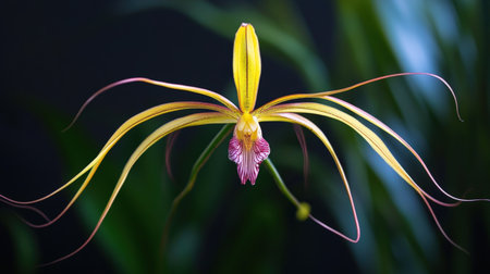 A blooming Brassia orchid, commonly known as the Spider Orchid, with its long, spidery petalsの素材