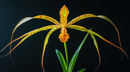 A blooming Brassia orchid, commonly known as the Spider Orchid, with its long, spidery petalsの素材