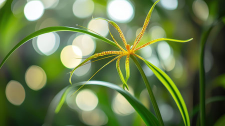 A blooming Brassia orchid, commonly known as the Spider Orchid, with its long, spidery petalsの素材