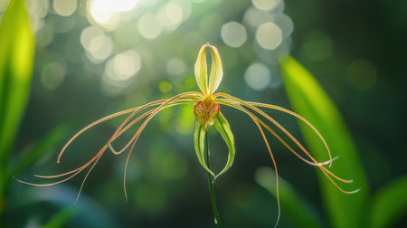 A blooming Brassia orchid, commonly known as the Spider Orchid, with its long, spidery petalsの素材