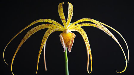 A blooming Brassia orchid, commonly known as the Spider Orchid, with its long, spidery petalsの素材