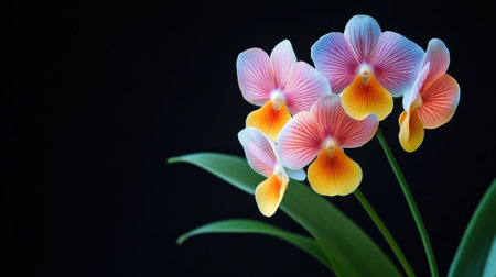 A delicate Miltonia orchid, also known as the Pansy Orchid, with its colorful and flat faced flowersの素材