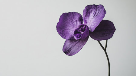 A single Vanda orchid in rich purple tones, suspended against a white backgroundの素材