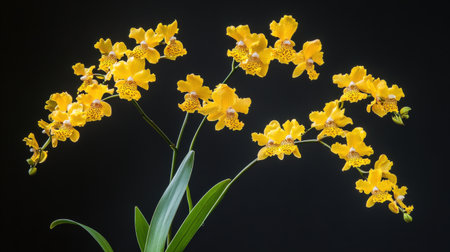 A blooming Oncidium orchid, also known as the Dancing Lady, with its bright yellow flowersの素材