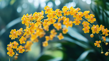 A blooming Oncidium orchid, also known as the Dancing Lady, with its bright yellow flowersの素材