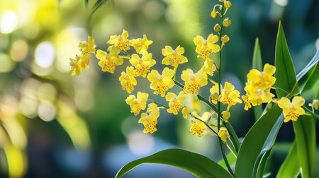 A blooming Oncidium orchid, also known as the Dancing Lady, with its bright yellow flowersの素材