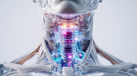 thyroid gland produce This hormone is responsible for regulating the metabolism. body temperature level Blood lipid levels Including emotions holographic scan projection 3D renderingの素材