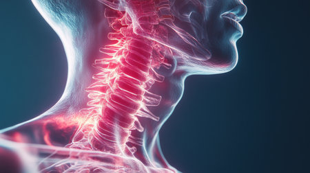 thyroid gland produce This hormone is responsible for regulating the metabolism. body temperature level Blood lipid levels Including emotions holographic scan projection 3D renderingの素材