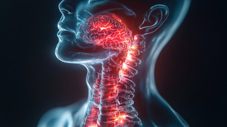 thyroid gland produce This hormone is responsible for regulating the metabolism. body temperature level Blood lipid levels Including emotions holographic scan projection 3D renderingの素材