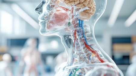 thyroid gland produce This hormone is responsible for regulating the metabolism. body temperature level Blood lipid levels Including emotions holographic scan projection 3D renderingの素材