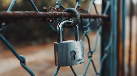 Padlock on the fence. The concept of security and protection.の素材