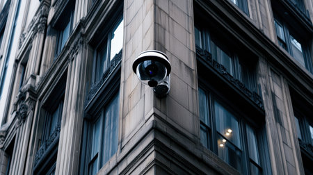 Close-up of a street lamp on a building in New York Cityの素材