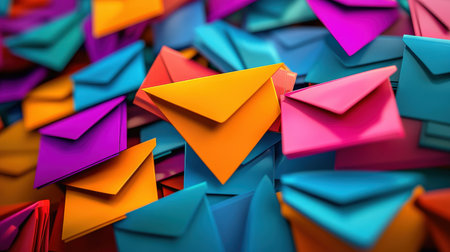 Marketing and business ideas through email, email or newsletter. email marketing or newsletter concept, sending e-mails bright colorsの素材