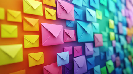 Marketing and business ideas through email, email or newsletter. email marketing or newsletter concept, sending e-mails bright colorsの素材