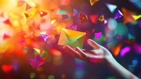 Marketing and business ideas through email, email or newsletter. email marketing or newsletter concept, sending e-mails bright colorsの素材