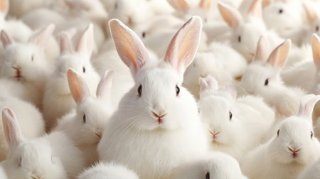 A farm of angora rabbits being bred for their valuable fur used in the luxury fashion industryの素材