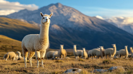 A field of alpacas being raised for their soft wool, highly sought after in luxury marketsの素材