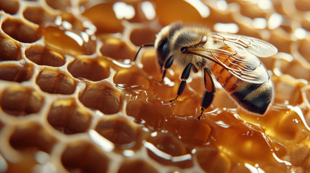 A close-up of a market-ready honeybee hive, producing honey and beeswaxの素材