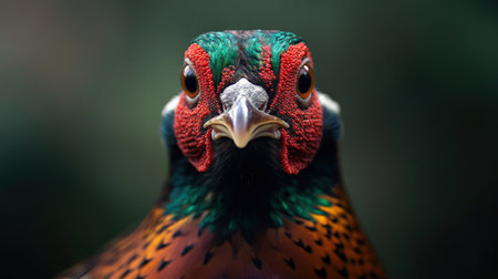 A close-up of a pheasant on a game farm, valued for its meat and feathersの素材