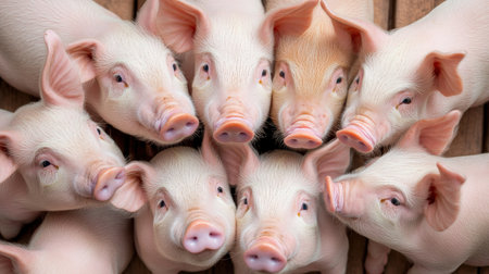 A pen of market-ready piglets, representing the pork industry valueの素材
