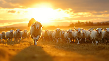 A group of sheepdogs herding sheep in a pasture, showcasing their value in livestock managementの素材