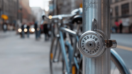 Cyber security lock on the street in New York City, USAの素材