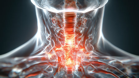 thyroid gland produce This hormone is responsible for regulating the metabolism. body temperature level Blood lipid levels Including emotions holographic scan projection 3D renderingの素材