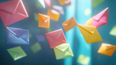 Marketing and business ideas through email, email or newsletter. email marketing or newsletter concept, sending e-mails bright colorsの素材