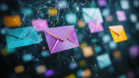 Marketing and business ideas through email, email or newsletter. email marketing or newsletter concept, sending e-mails bright colorsの素材
