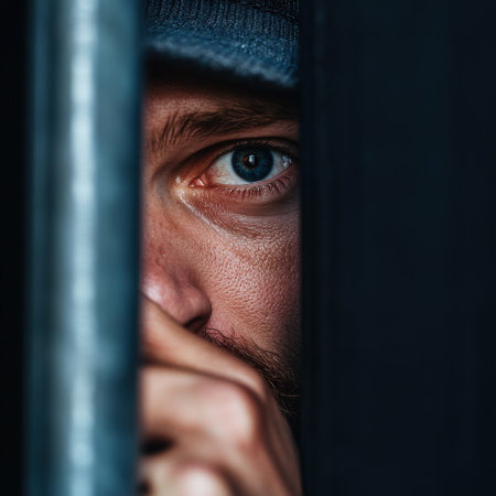 Close-up portrait of a man in a dark room. The concept of depression and sadness.の素材