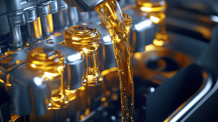 Oil being poured into an engine in slow motionの素材