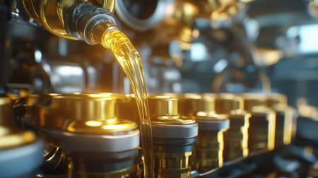 Oil being poured into an engine in slow motionの素材