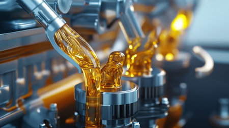 Oil being poured into an engine in slow motionの素材