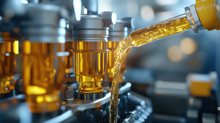Oil being poured into an engine in slow motionの素材