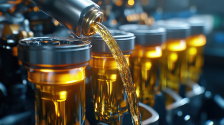 Oil being poured into an engine in slow motionの素材