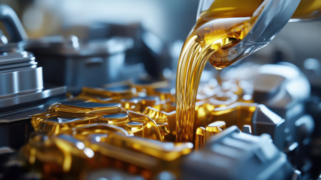 Oil being poured into an engine in slow motionの素材