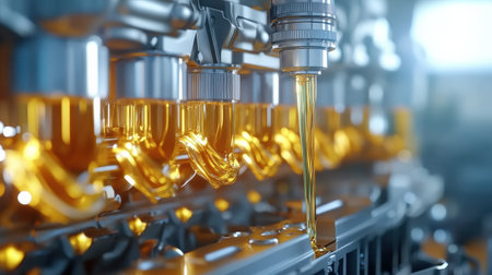 Oil being poured into an engine in slow motionの素材